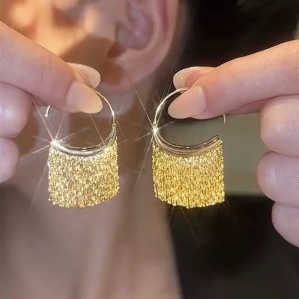 Gold Fringe Hoop Earrings Tassel Hoop Earrings Statement Earrings Boho Earrings